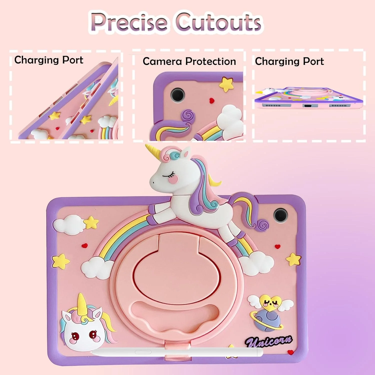 کیف تبلت A-BEAUTY سازگار با تبلت سامسونگ گلکسی تب A9 پلاس 11 اینچ 2023 (SM-X210/X216/X218) + 1 عدد قلم استایلوس، کیف کودکانه با نگهدارنده قلم، پایه دسته چرخان 360 درجه