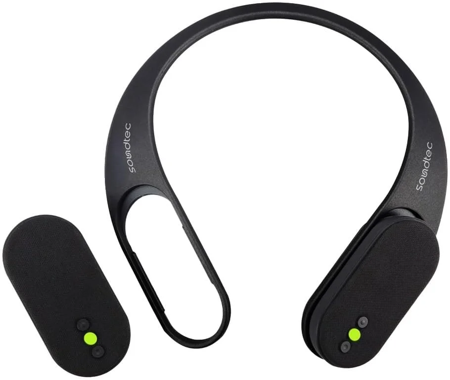 اسپیکر گردنی بی سیم Porodo Soundtec با طراحی جداشدنی، 9 ساعت پخش، تماس های هندزفری، صدای فراگیر، مقاوم در برابر آب IPX4، ایده آل برای سبک زندگی فعال و فضای باز - مشکی