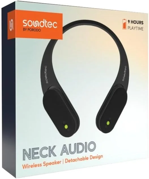 اسپیکر گردنی بی سیم Porodo Soundtec با طراحی جداشدنی، 9 ساعت پخش، تماس های هندزفری، صدای فراگیر، مقاوم در برابر آب IPX4، ایده آل برای سبک زندگی فعال و فضای باز - مشکی اسپیکر گردنی بی سیم Porodo Soundtec با طراحی جداشدنی، 9 ساعت پخش، تماس های هندزفری، صدای فراگیر، مقاوم در برابر آب IPX4، ایده آل برای سبک زندگی فعال و فضای باز - مشکی