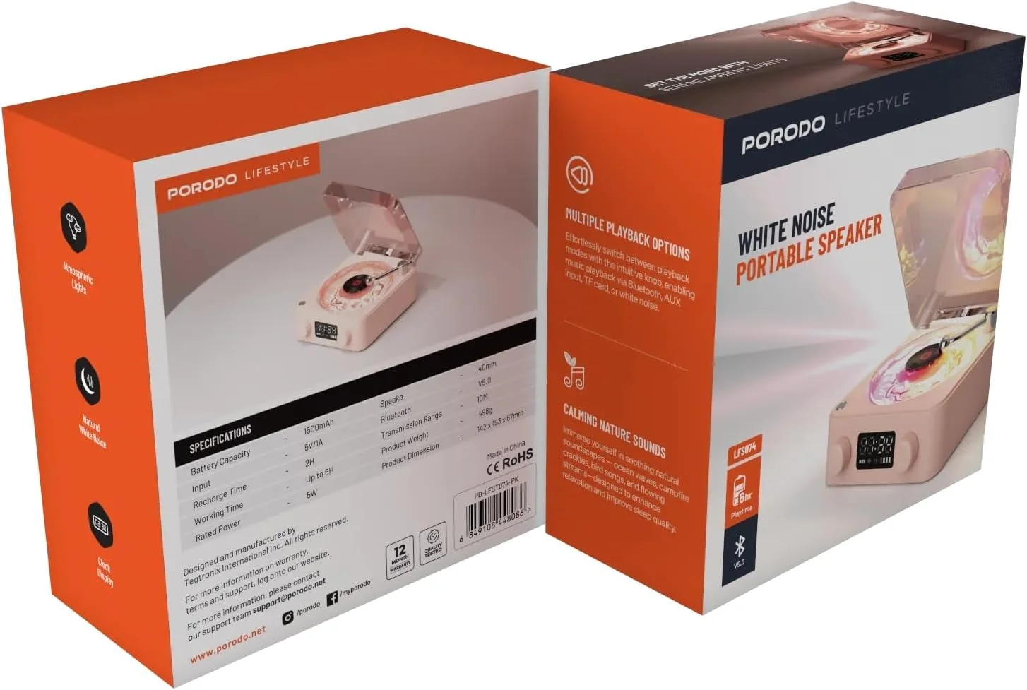 اسپیکر بلوتوث نویز سفید Porodo Lifestyle Wave با باتری 1500mAh - صورتی اسپیکر بلوتوث نویز سفید Porodo Lifestyle Wave با باتری 1500mAh - صورتی