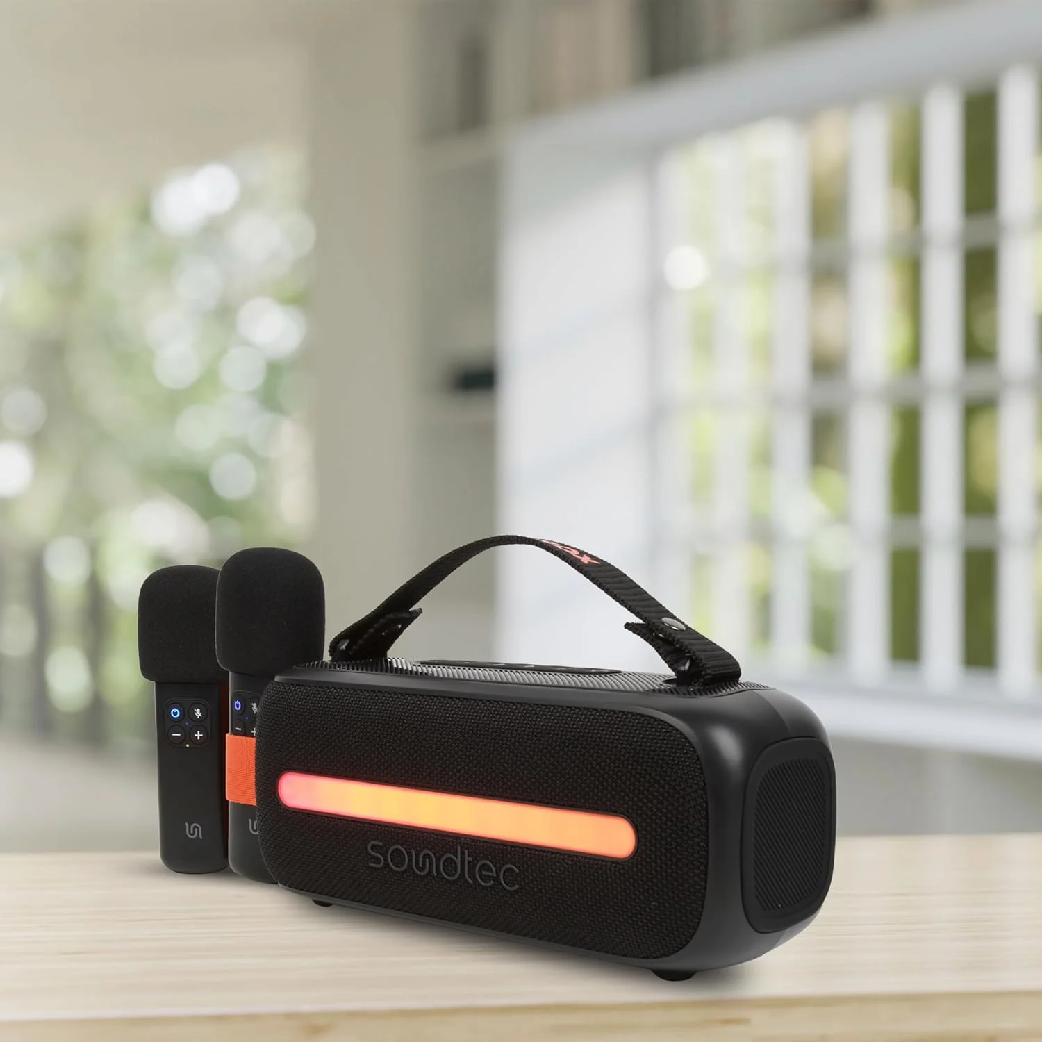 Porodo Soundtec 24W Speaker with Dual Wireless Microphone, BT V5.3, Stereo Sound, Deep Bass, FM Functions, Multi-Function Buttons, RGB Light, USB Playback, for Karaoke, Singing, Music Playing - Black Porodo Soundtec 24W Speaker with Dual Wireless Microphone, BT V5.3, Stereo Sound, Deep Bass, FM Functions, Multi-Function Buttons, RGB Light, USB Playback, for Karaoke, Singing, Music Playing - Black
