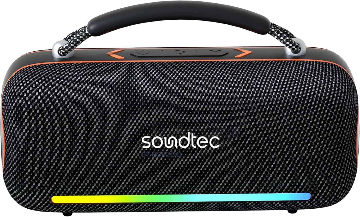اسپیکر بلوتوثی قابل حمل پورودو Soundtec Sonify، اسپیکر بی سیم 30 واتی با چراغ های RGB، ضد آب IPX5، رادیو FM و 5.5 ساعت پخش، دسته نگهدارنده، اسلات کارت TF، AUX، فلش USB، برای فضای باز، مهمانی و خانه اسپیکر بلوتوثی قابل حمل پورودو Soundtec Sonify، اسپیکر بی سیم 30 واتی با چراغ های RGB، ضد آب IPX5، رادیو FM و 5.5 ساعت پخش، دسته نگهدارنده، اسلات کارت TF، AUX، فلش USB، برای فضای باز، مهمانی و خانه