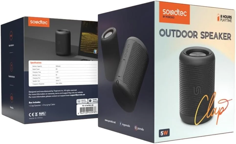 اسپیکر بلوتوثی قابل حمل ضد آب Porodo Soundtec با استاندارد IP65 - مشکی اسپیکر بلوتوثی قابل حمل ضد آب Porodo Soundtec با استاندارد IP65 - مشکی