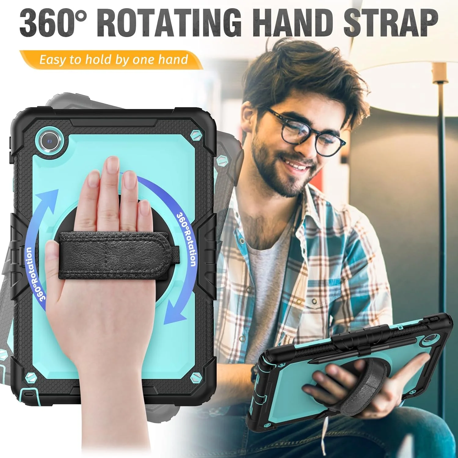 کیف محافظ تبلت لنوو تب M11/K11 LTE 11 اینچ مدل HXCASEAC به همراه محافظ صفحه نمایش/نگهدارنده قلم/بند چرخشی دستی/پایه، کاور محافظ تبلت M11 (TB-330FU/TB-330XU) نسخه 2024، آبی روشن