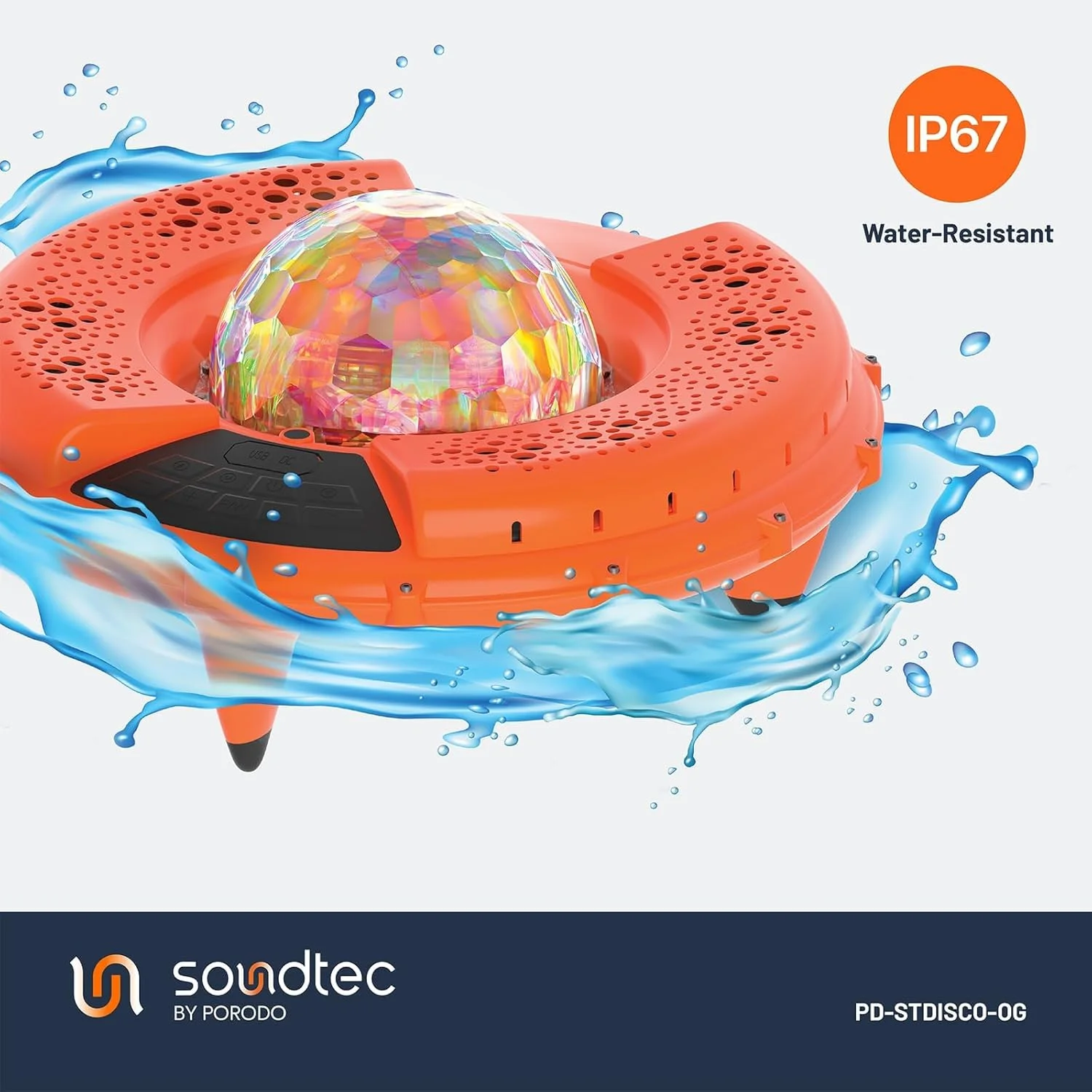 اسپیکر بلوتوث شناور LED دیسکو Soundtec Porodo، اسپیکر دوشی، اسپیکر مهمانی استخر، مقاوم در برابر آب IP67، باتری 24000 میلی آمپر ساعت، 6 ساعت پخش با حداکثر صدا، چراغ های LED رنگی، بیس و تریبل قدرتمند اسپیکر بلوتوث شناور LED دیسکو Soundtec Porodo، اسپیکر دوشی، اسپیکر مهمانی استخر، مقاوم در برابر آب IP67، باتری 24000 میلی آمپر ساعت، 6 ساعت پخش با حداکثر صدا، چراغ های LED رنگی، بیس و تریبل قدرتمند
