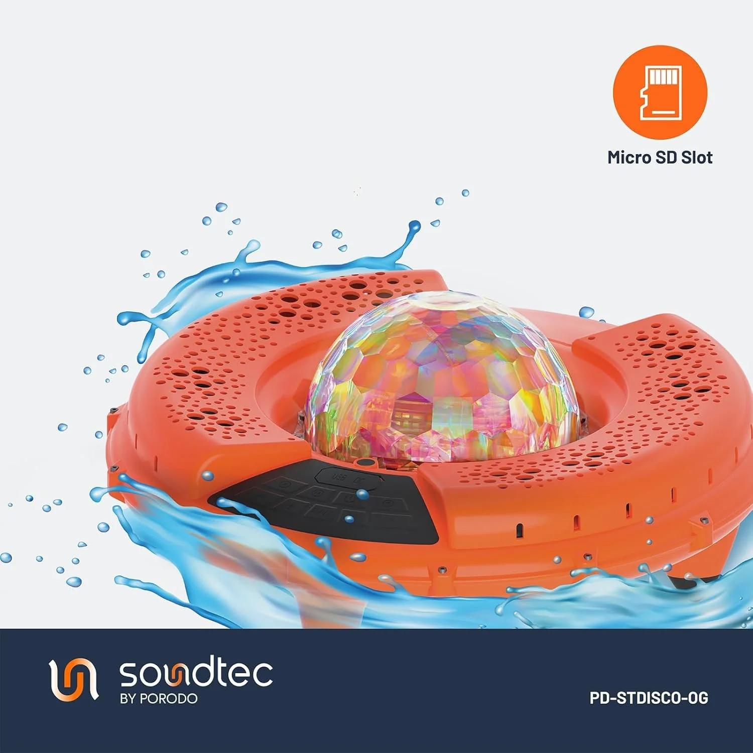 اسپیکر بلوتوث شناور LED دیسکو Soundtec Porodo، اسپیکر دوشی، اسپیکر مهمانی استخر، مقاوم در برابر آب IP67، باتری 24000 میلی آمپر ساعت، 6 ساعت پخش با حداکثر صدا، چراغ های LED رنگی، بیس و تریبل قدرتمند اسپیکر بلوتوث شناور LED دیسکو Soundtec Porodo، اسپیکر دوشی، اسپیکر مهمانی استخر، مقاوم در برابر آب IP67، باتری 24000 میلی آمپر ساعت، 6 ساعت پخش با حداکثر صدا، چراغ های LED رنگی، بیس و تریبل قدرتمند