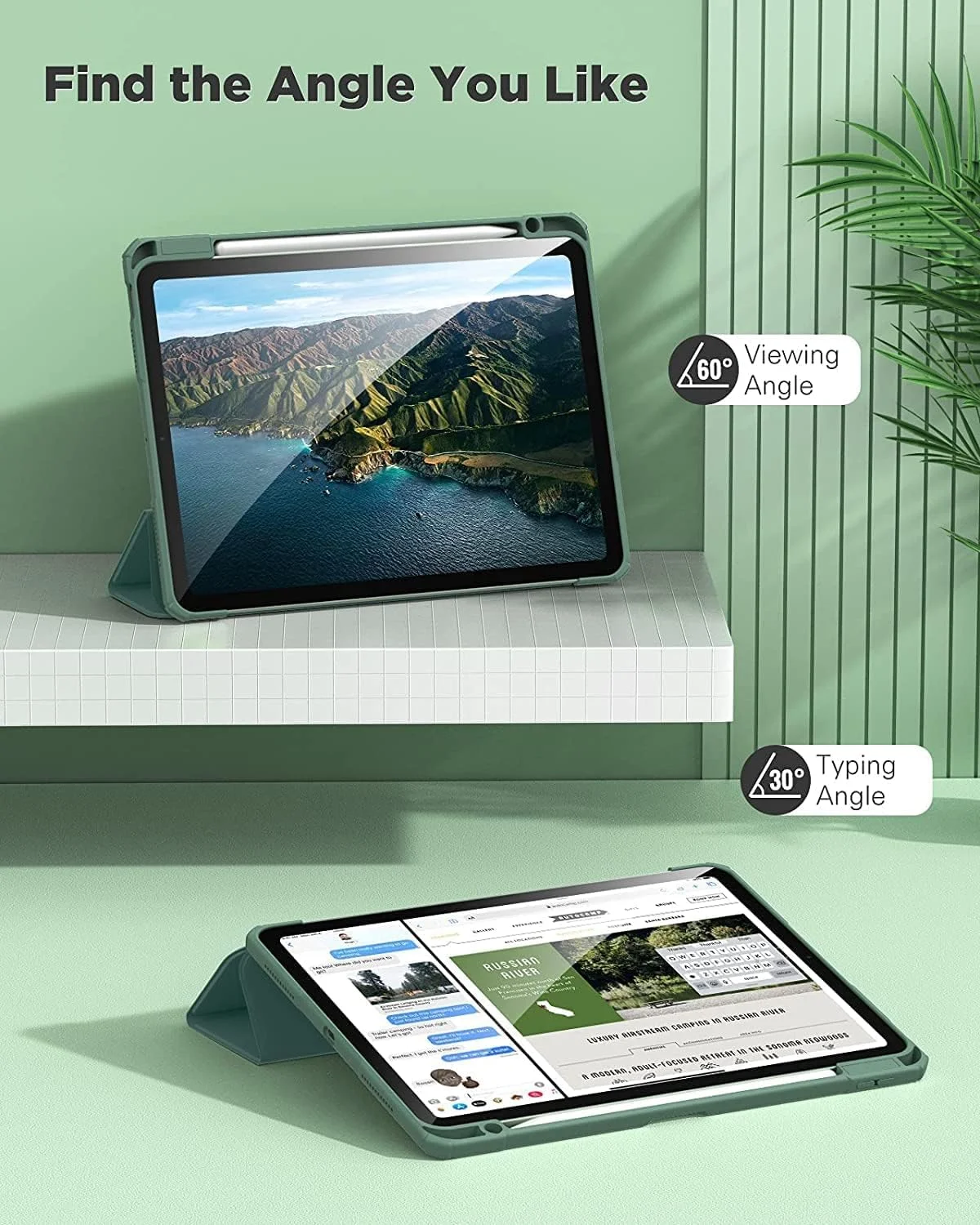 کاور محافظ ProElite برای آیپد ایر ۱۳ اینچ ۲۰۲۴ M2، کاور هوشمند شفاف برای آیپد ایر ۱۳ اینچ M2 2024 به همراه جای قلم، سبز تیره