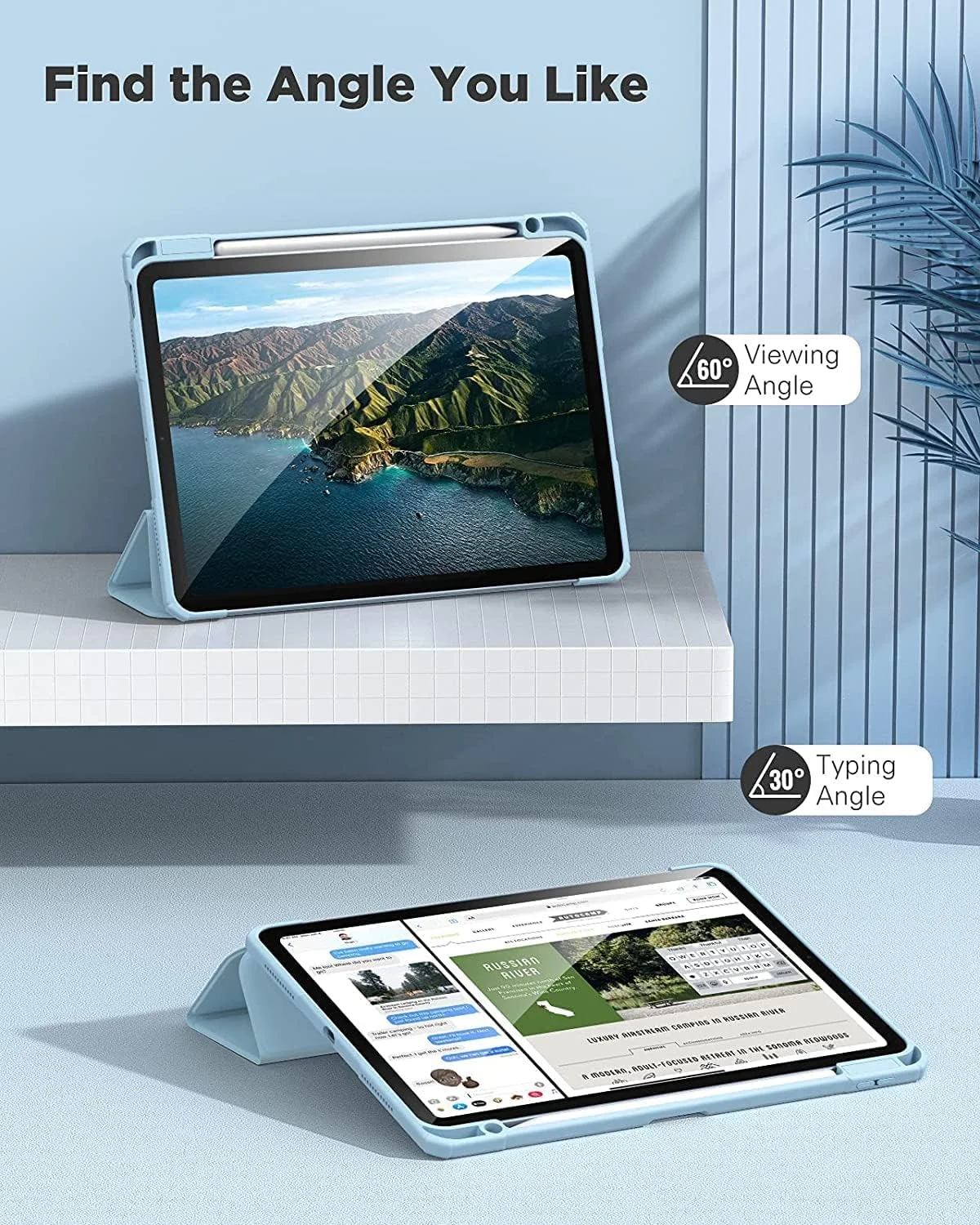 کاور محافظ ProElite برای Apple iPad Air 10.9 اینچ نسل 5/4، کاور هوشمند شفاف برای iPad Air 10.9 اینچ به همراه جای قلم، آبی مه آلود