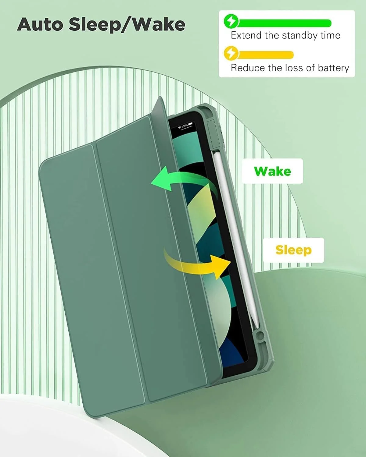 کاور محافظ ProElite برای Apple iPad Pro 13 اینچ 2024 M4، کاور هوشمند شفاف برای iPad Pro 13 اینچ M4 2024 به همراه جای قلم، سبز تیره