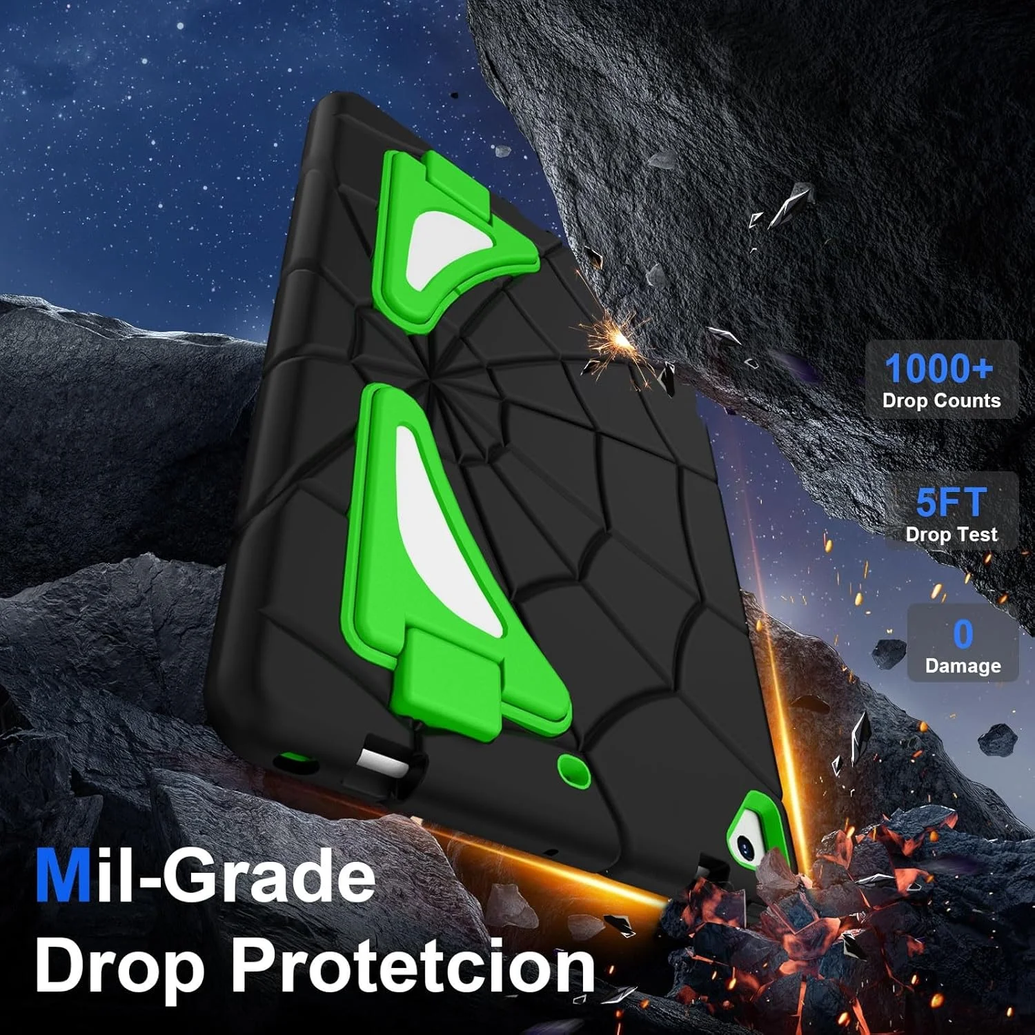 کیف محافظ کودکانه Chstls مناسب برای آیپد نسل 5/6 (9.7 اینچی، 2017/2018)، آیپد پرو 9.7 / ایر 2، پوشش محافظتی مقاوم و ضد ضربه 3 لایه با پایه برای کودکان پسر و دختر - مشکی + سبز