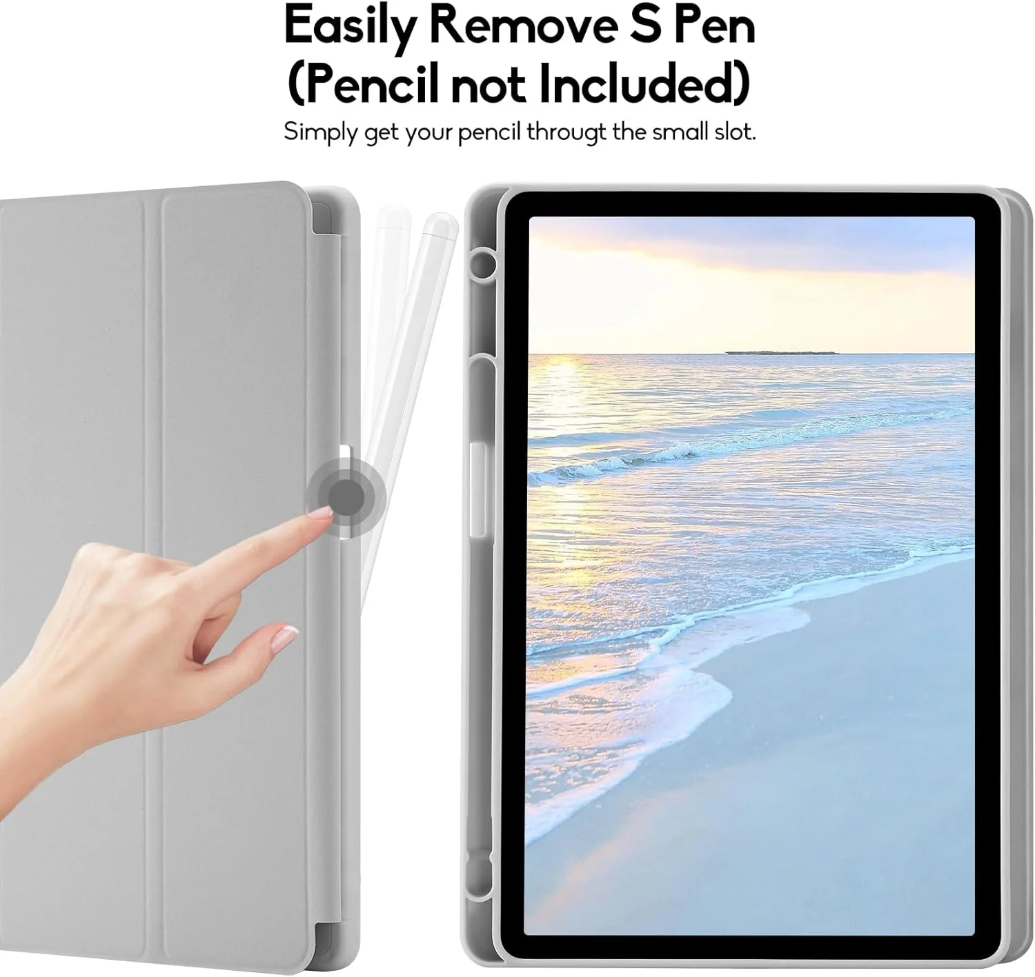 کیف پالکیتسی مناسب برای تبلت سامسونگ گلکسی تب S9 11 اینچ 2023 با جای قلم S Pen، کیف محافظ هوشمند سه تایی با پشت TPU نرم، پوشش خواب/بیدار خودکار برای کیف سامسونگ گلکسی تب S9 11، خاکستری