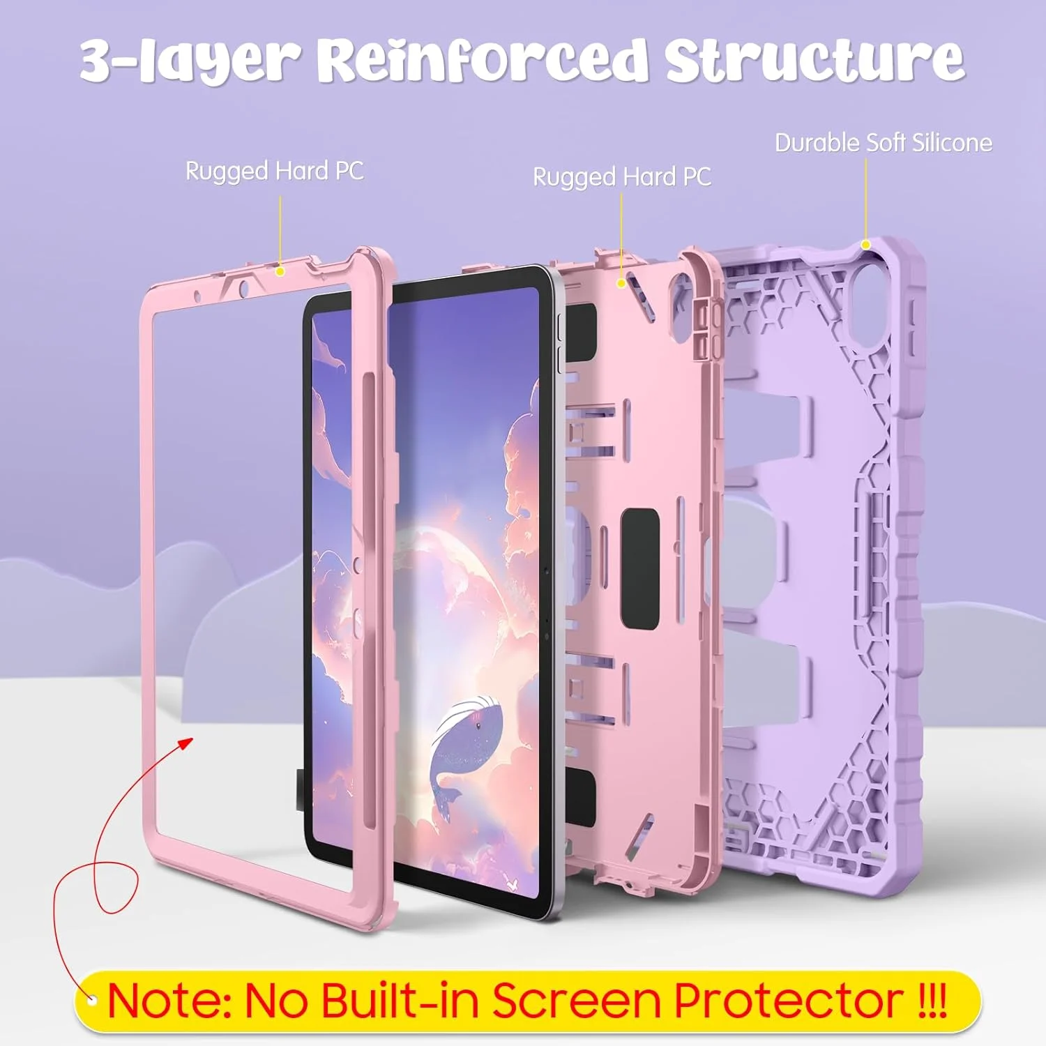 کیف محافظ FINTIE برای آیپد ایر 11 اینچی (2025/2024) M3/M2، آیپد ایر نسل 5/4 (2022-2020)، کیف محافظ مقاوم در برابر ضربه با بدنه کامل و پایه داخلی برای کودکان دختر و پسر، بنفش