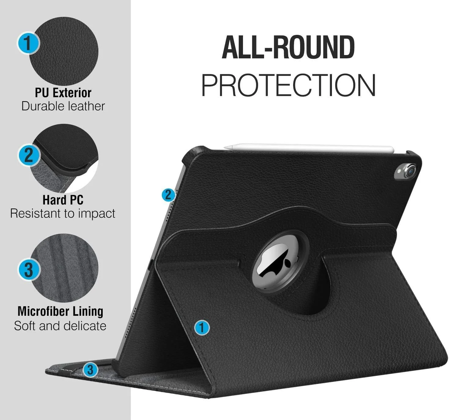 کاور التر ازون سازگار با آیپد 2/3/4، [کیف پول دار] جلد چرمی PU ضد ضربه، مدل کتابی، چرخان 360 درجه، محافظت کامل با قابلیت بیدار/خواب خودکار