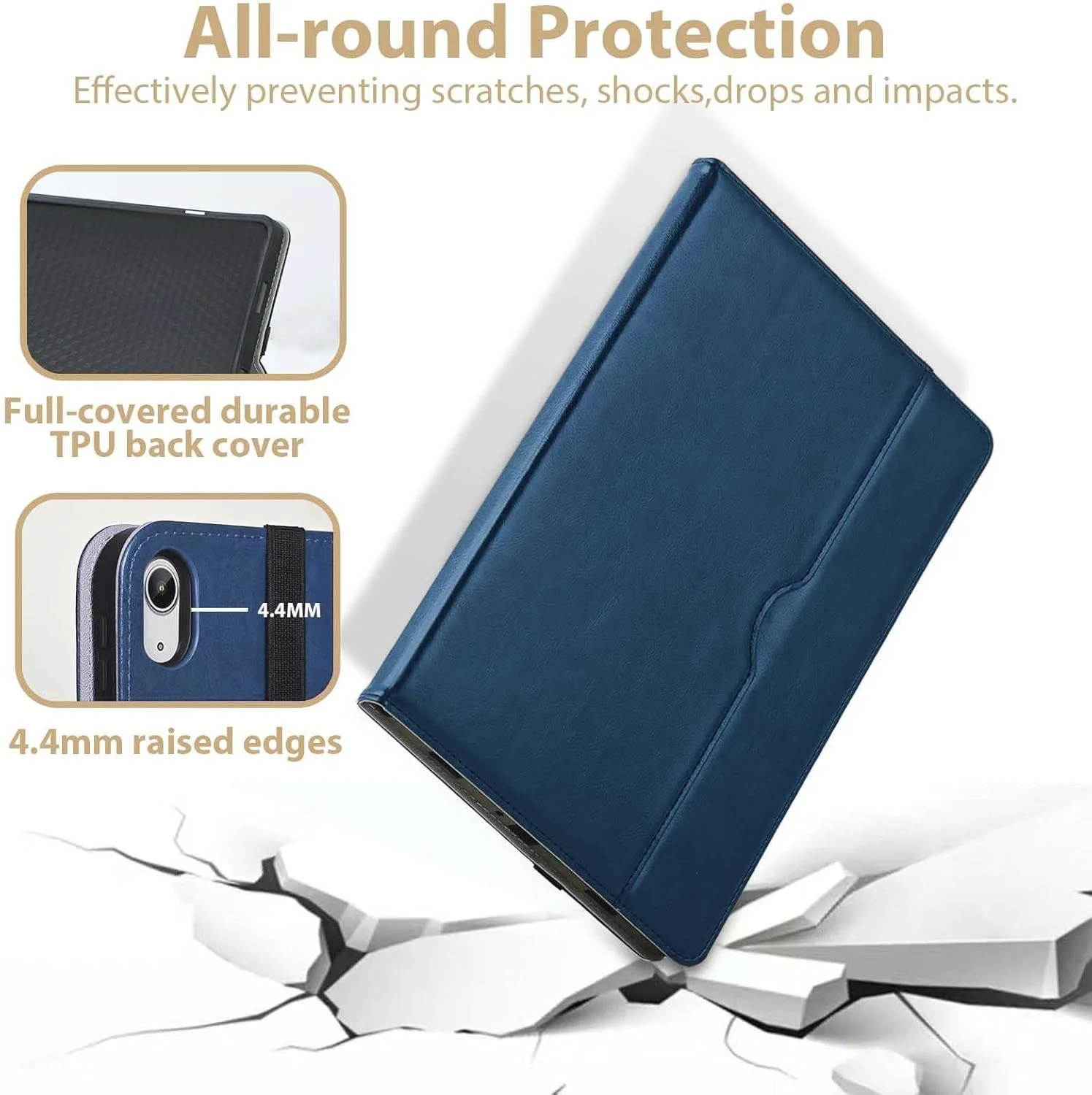 کیف محافظ آیپد (A16) نسل یازدهم 11 اینچ 2025، آیپد نسل دهم 10.9 اینچ 2022، کاور استند فولیو چرمی تجاری ممتاز با نگهدارنده مداد - بیدار/خواب خودکار، آبی سرمه ای