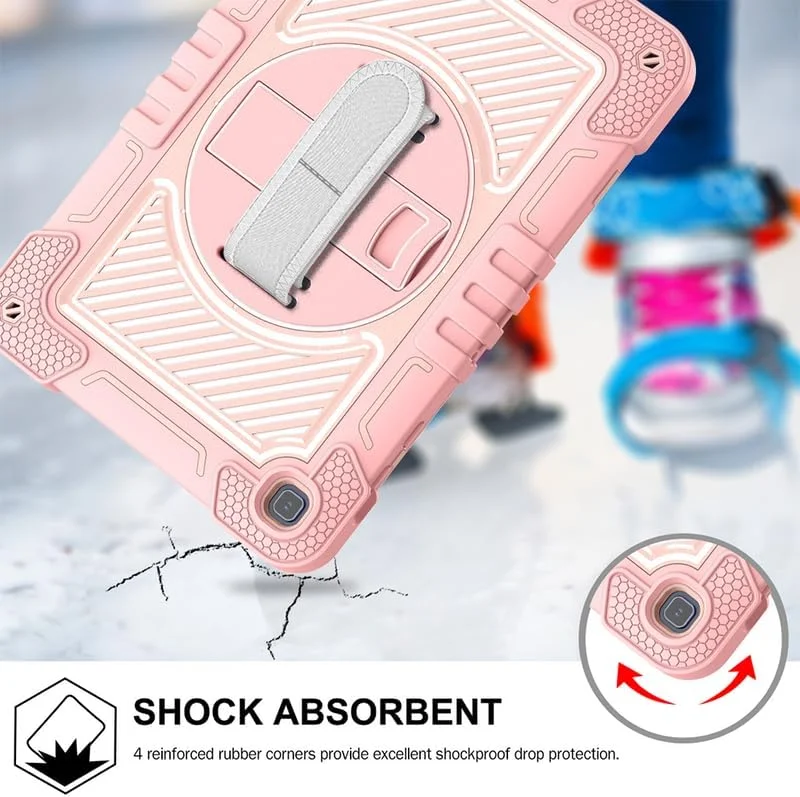 کیف تبلت Nikaque مناسب برای Honor Pad X8 10.1 اینچ، مقاوم و بادوام، سه لایه ضد ضربه، دارای پایه چرخان 360 درجه، همراه با بند دستی و بند شانه، تماما صورتی