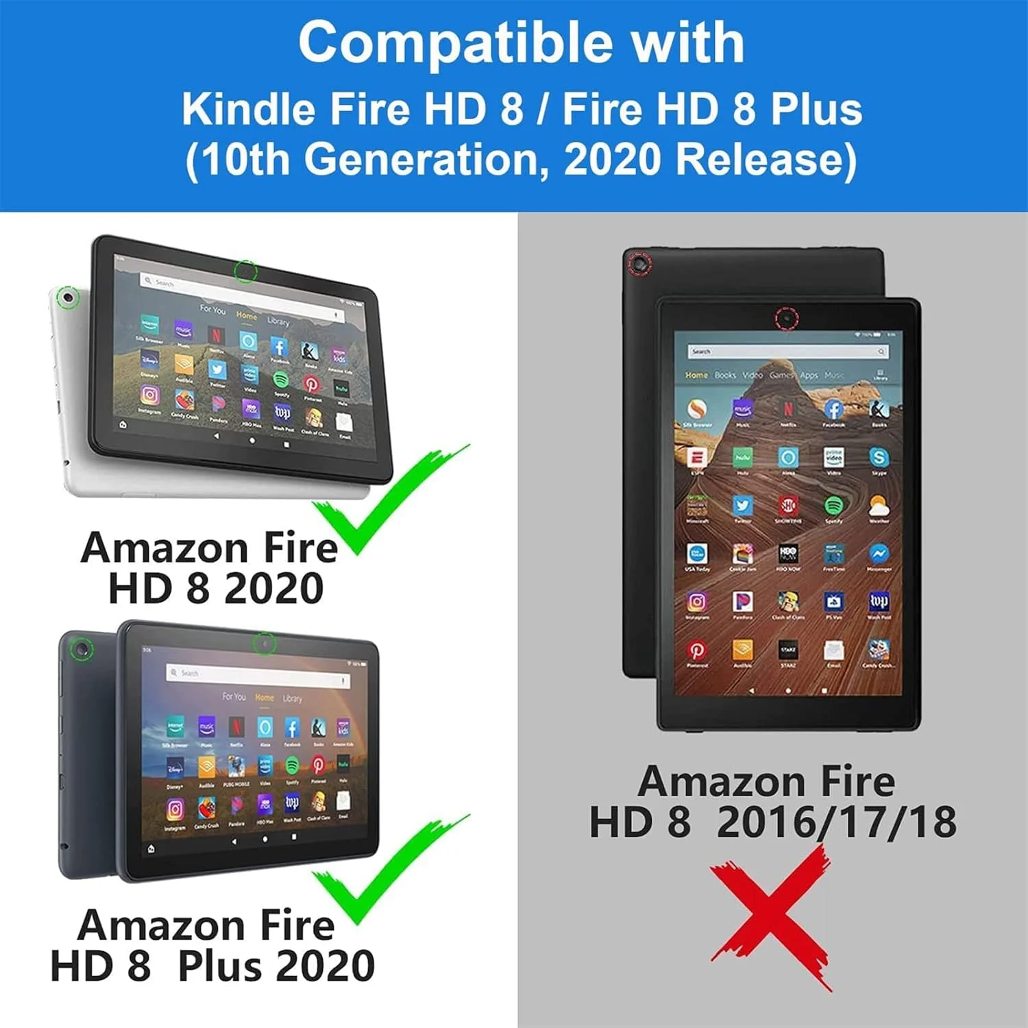 کاور YYSS برای تبلت های آمازون Kindle Fire HD 8 و Fire HD 8 Plus (نسل دهم، 2020)، کاور تاشو باریک با قابلیت بیدار/خواب خودکار