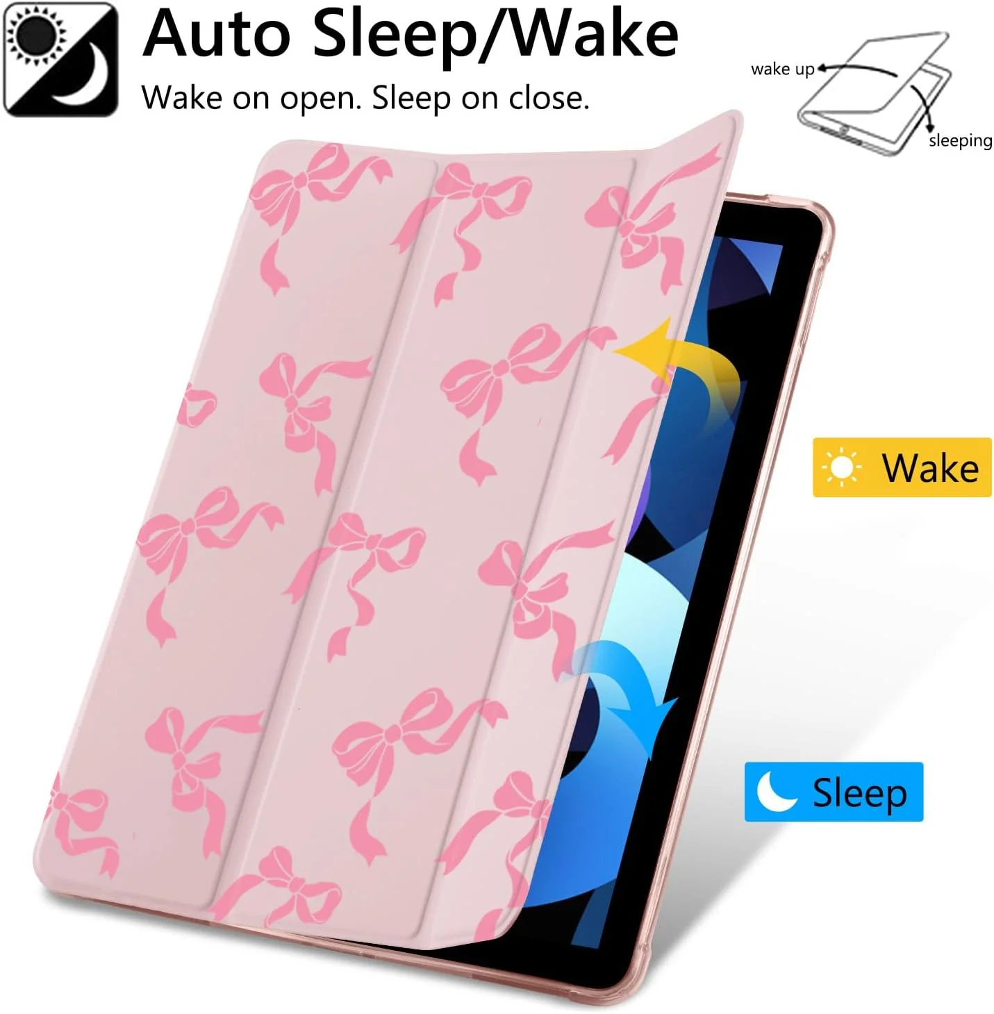 کاور پاپیونی CozyNestCY صورتی مناسب آیپد نسل 9/8/7 (10.2 اینچ)، کاور دخترانه و زیبای پاپیونی با قابلیت خواب/بیدار شدن خودکار و جای قلم، سیلیکونی نرم، ضد خش و ضد ضربه