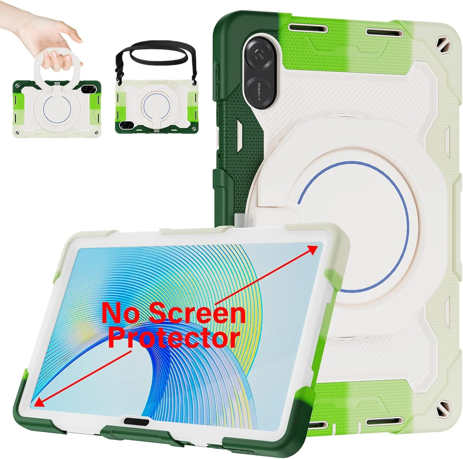 کاور محافظ سنگین ROISKIN برای تبلت آنر پد X9 11.5 اینچ 2023 و آنر پد X8 پرو، دارای جای قلم، پایه چرخان و بند شانه، سبز