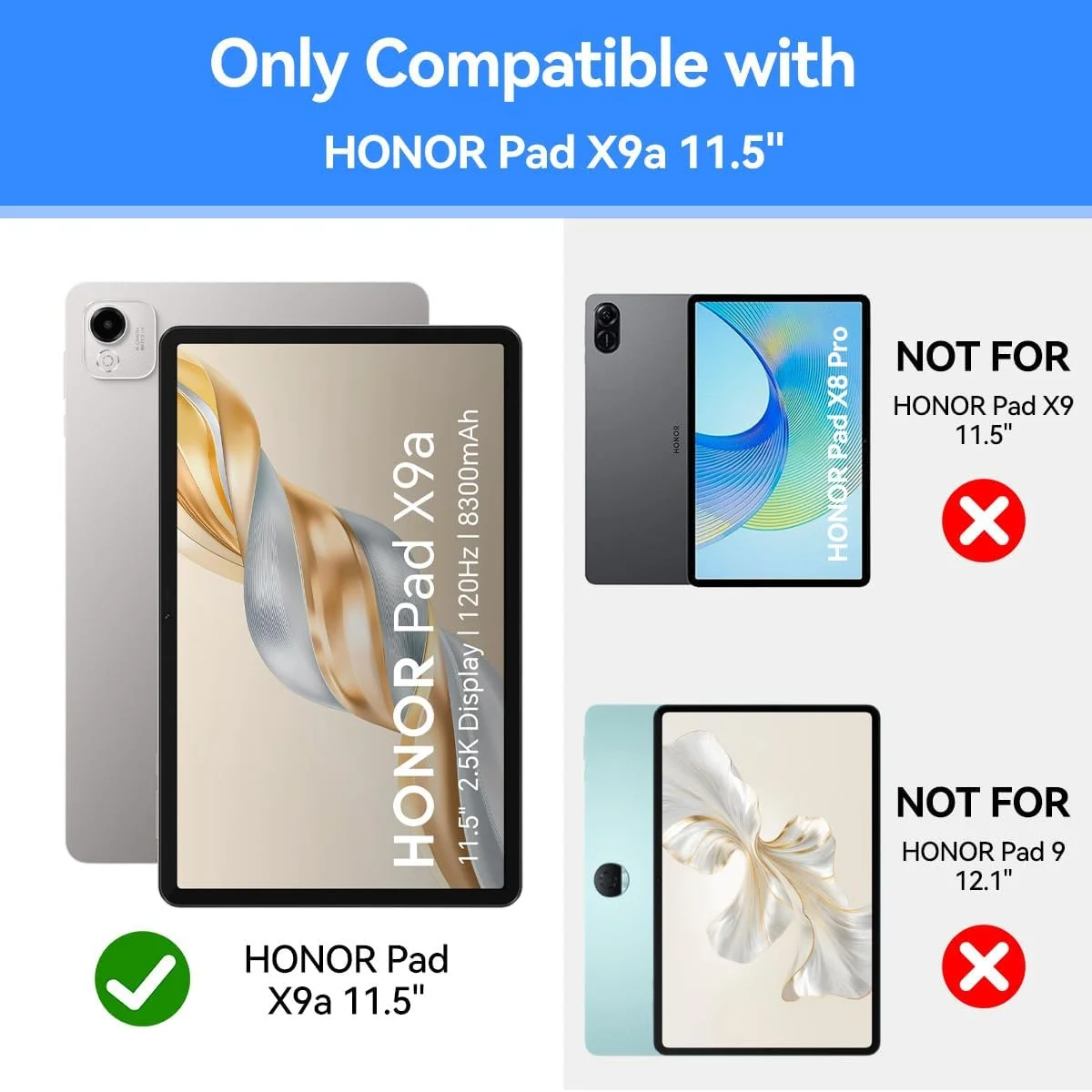 کیف تبلت کودکانه T Tersely مناسب برای HONOR Pad X9a/X9 pro، ضد ضربه، بادوام، فوم EVA سبک وزن، کاور تبلت با دستگیره استند/بند شانه ای، مناسب برای کودکان - آبی
