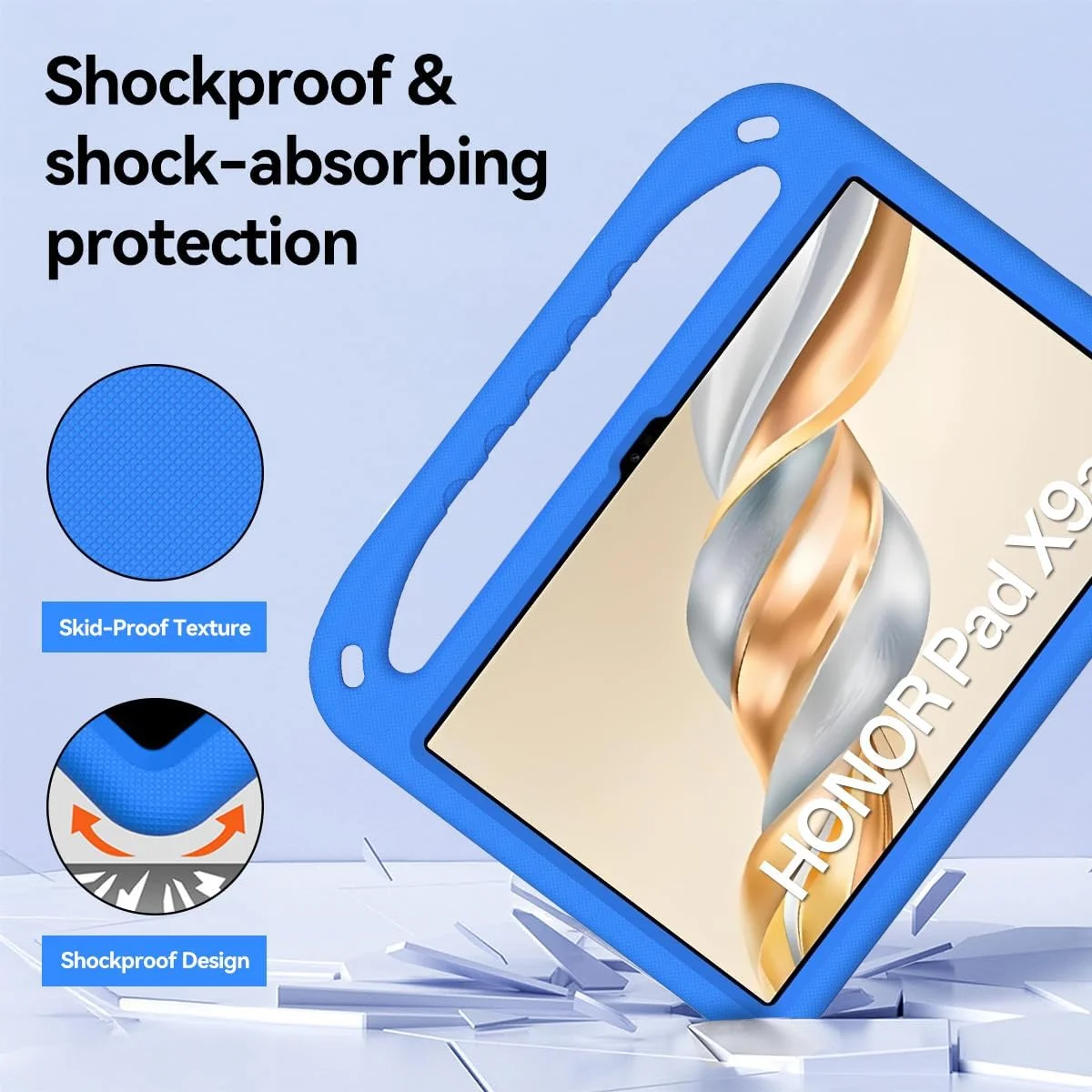 کیف تبلت کودکانه T Tersely مناسب برای HONOR Pad X9a/X9 pro، ضد ضربه، بادوام، فوم EVA سبک وزن، کاور تبلت با دستگیره استند/بند شانه ای، مناسب برای کودکان - آبی