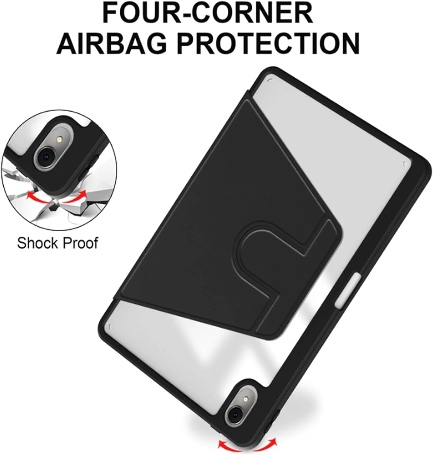 کیف تبلت سازگار با HUAWEI MatePad 11.5"S 2024، کاور محافظ چند زاویه ای اکریلیک شفاف با نگهدارنده قلم (مشکی)