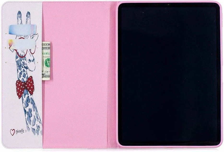 کیف چرمی LEMORRY برای آیپد پرو 11 اینچ، کیف پول تاشو، محافظ باریک، پایه مغناطیسی، پوشش نرم TPU تبلت، طرح زرافه مناسب برای آیپد پرو 11 اینچ