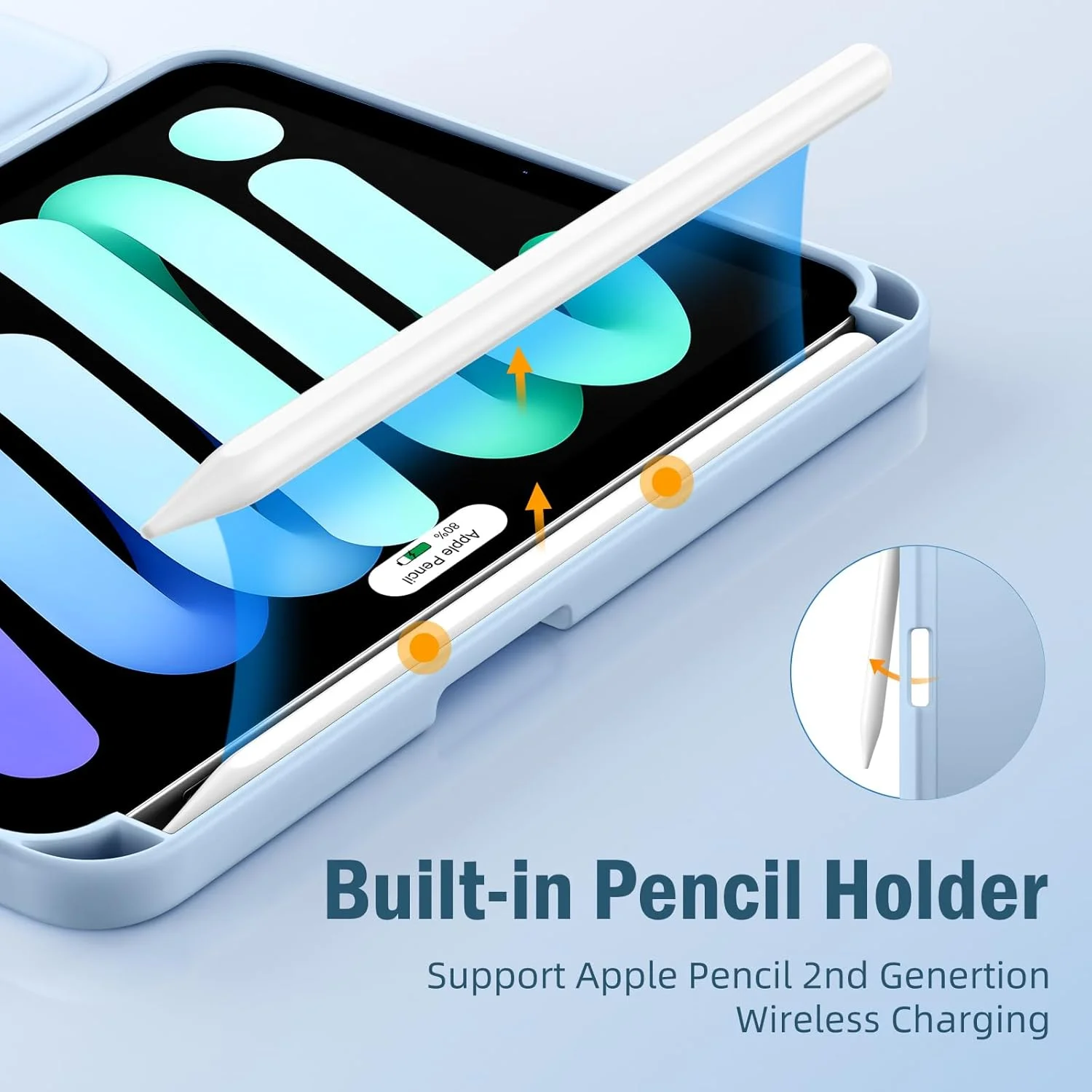 کیف Wenlaty برای آیپد مینی 7 مدل 2024 (A17 Pro)، برای آیپد مینی نسل 7/6 اینچی 8.3 اینچی 2024/2021 با جای مداد، کاور سه تایی باریک با پشت TPU نرم، کاور با قابلیت خواب/بیدار شدن خودکار، آبی آسمانی