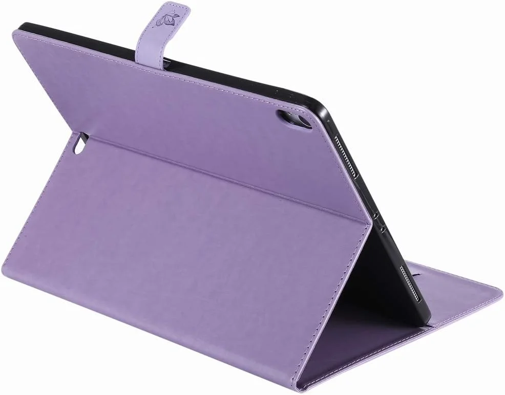 کیف چرمی LEMORRY برای Apple iPad Pro 11 اینچ 2018، کیف پول تاشو، باریک، ضربه گیر، پایه مغناطیسی، جای کارت، روکش محافظ TPU نرم برای تبلت iPad Pro 11 اینچ 2018، طرح درخت شانس (بنفش)