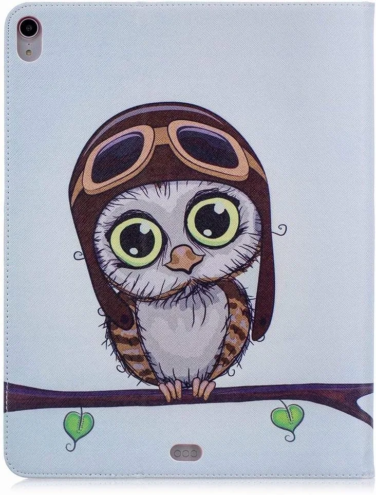 کیف چرمی LEMORRY برای Apple iPad Pro 12.9 (2018)، کیف پول تاشو، محافظ باریک، پایه مغناطیسی، روکش TPU نرم تبلت، طرح جغد زیبا مناسب آیپد پرو 12.9 (2018)