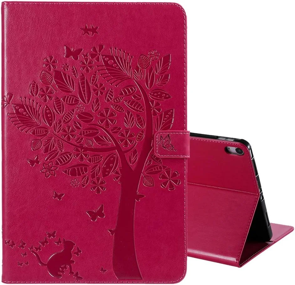 کاور چرمی LEMORRY برای آیپد پرو 11 اینچ 2018، کیف پول تاشو، باریک، بامپر، پایه مغناطیسی، جای کارت، کاور محافظ TPU نرم برای آیپد پرو 11 اینچ 2018، طرح درخت شانس (صورتی)