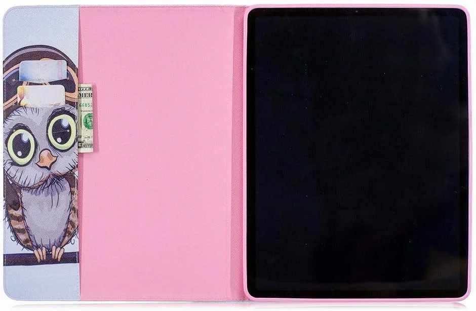 کیف چرمی LEMORRY برای Apple iPad Pro 12.9 (2018)، کیف پول تاشو، محافظ باریک، پایه مغناطیسی، روکش TPU نرم تبلت، طرح جغد زیبا مناسب آیپد پرو 12.9 (2018)