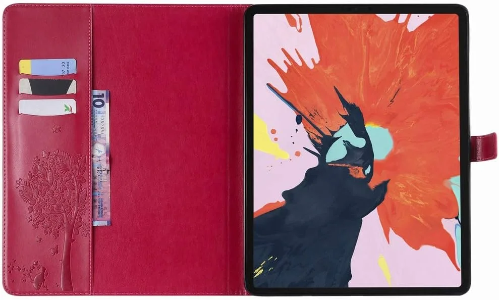کاور چرمی LEMORRY برای آیپد پرو 11 اینچ 2018، کیف پول تاشو، باریک، بامپر، پایه مغناطیسی، جای کارت، کاور محافظ TPU نرم برای آیپد پرو 11 اینچ 2018، طرح درخت شانس (صورتی)