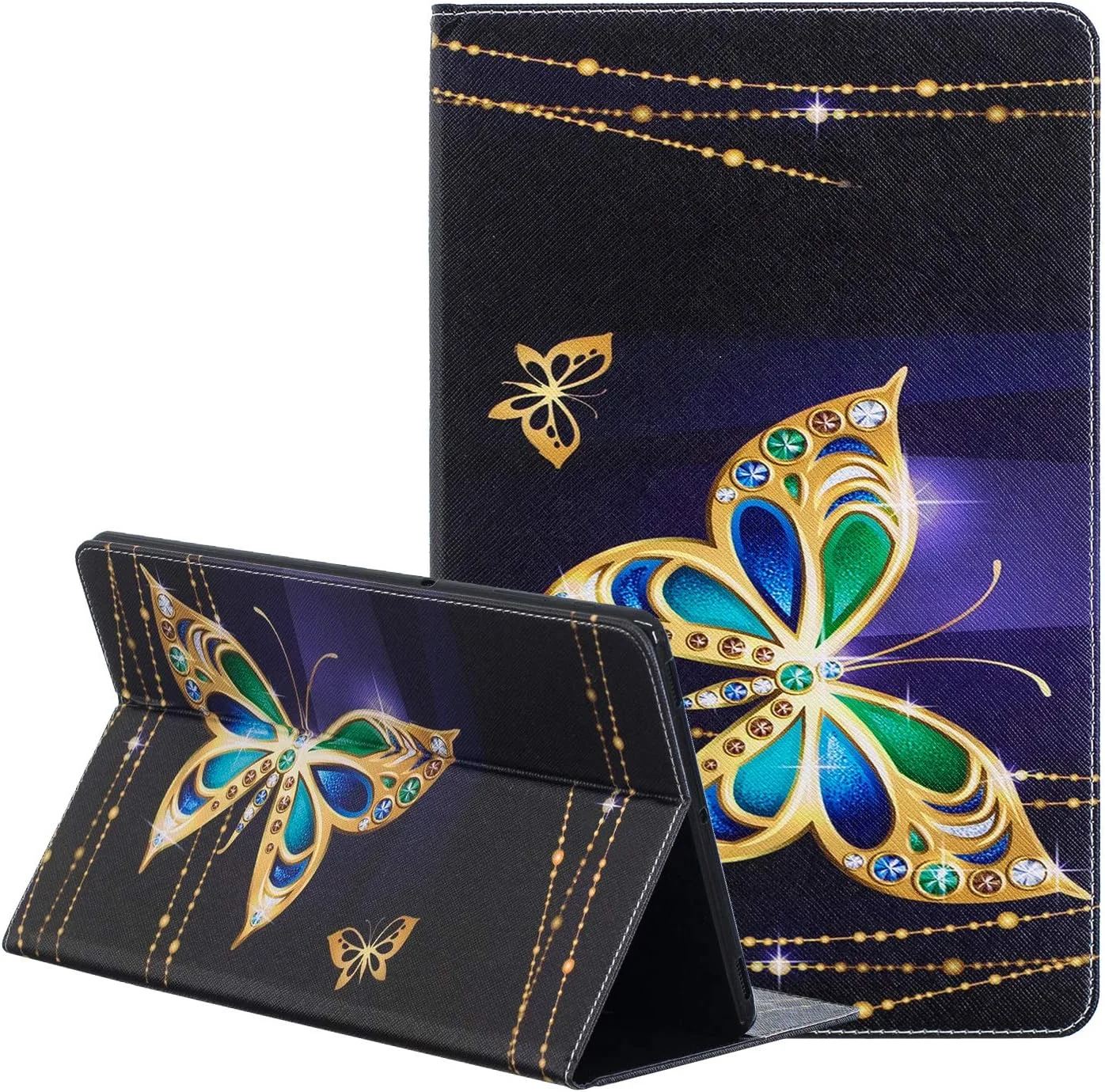 کیف چرمی LEMORRY برای Apple iPad Pro 12.9 (2018)، کیف پول تاشو، محافظ باریک، پایه مغناطیسی، پوشش محافظ TPU نرم برای تبلت iPad Pro 12.9 (2018)، طرح پروانه جواهرات