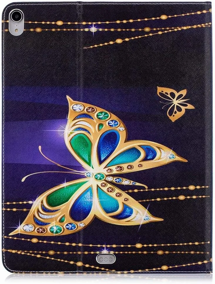 کیف چرمی LEMORRY برای Apple iPad Pro 12.9 (2018)، کیف پول تاشو، محافظ باریک، پایه مغناطیسی، پوشش محافظ TPU نرم برای تبلت iPad Pro 12.9 (2018)، طرح پروانه جواهرات