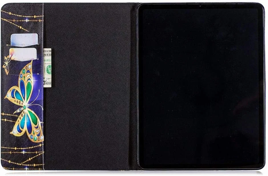 کیف چرمی LEMORRY برای Apple iPad Pro 12.9 (2018)، کیف پول تاشو، محافظ باریک، پایه مغناطیسی، پوشش محافظ TPU نرم برای تبلت iPad Pro 12.9 (2018)، طرح پروانه جواهرات