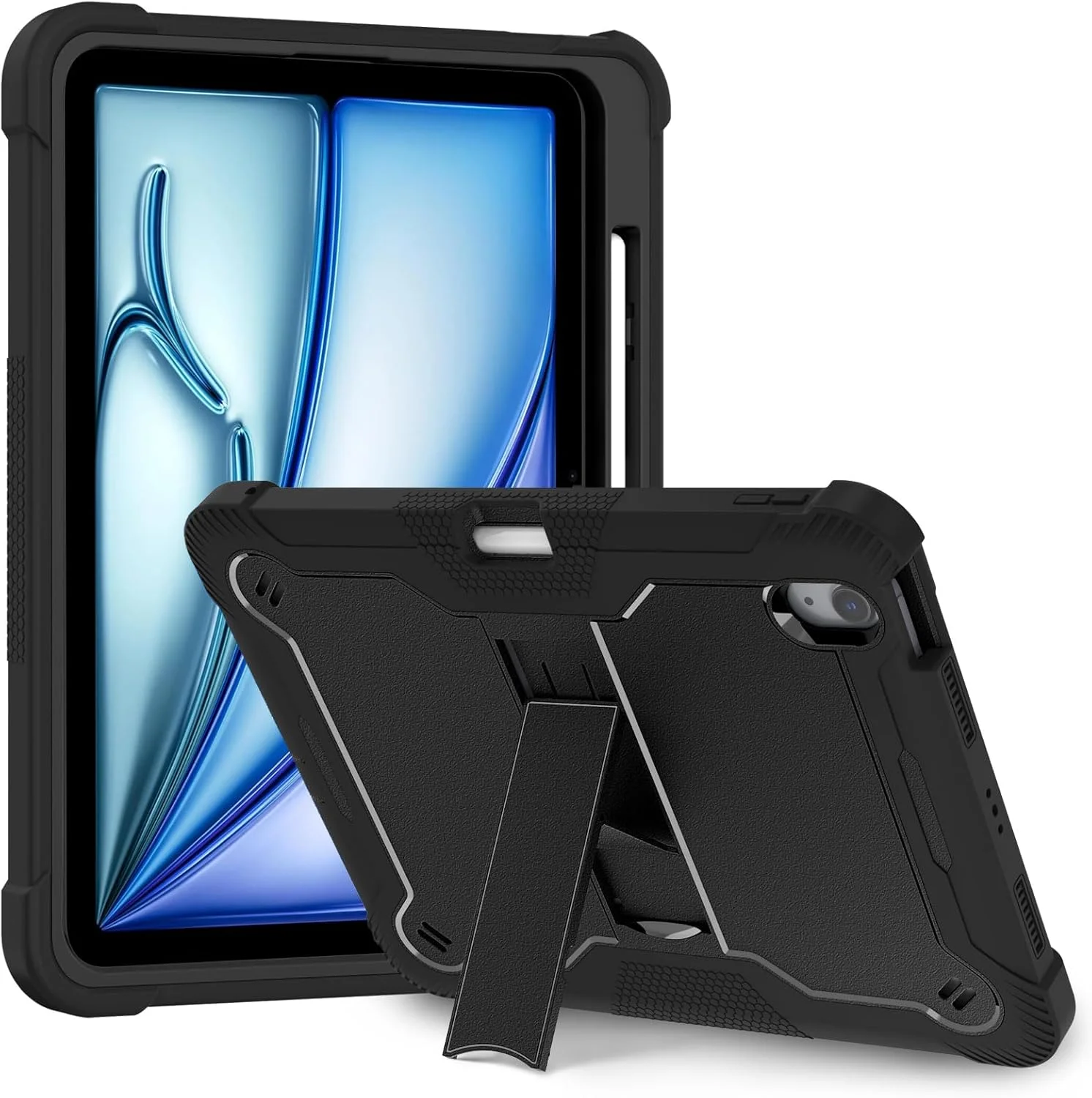 کاور پشتی مقاوم ProElite با قابلیت ضد ضربه و محافظت سنگین برای Apple iPad Air 11 اینچ M2 2024 به همراه جایگاه Apple Pencil، مشکی