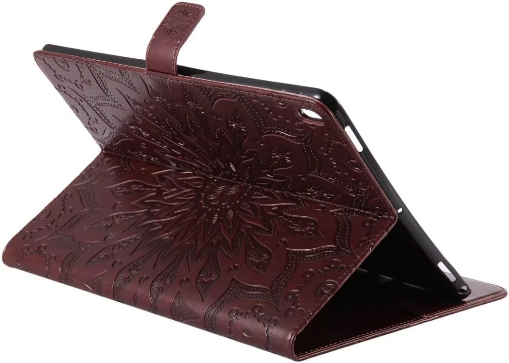 کیف چرمی تبلت LEMORRY Apple iPad Pro 10.5 اینچی، کیف پول تاشو، محافظ باریک، بند مغناطیسی، استند، جای کارت، کاور TPU نرم، مناسب برای Apple iPad Pro 10.5 اینچی، طرح شکوفه (قهوه ای)