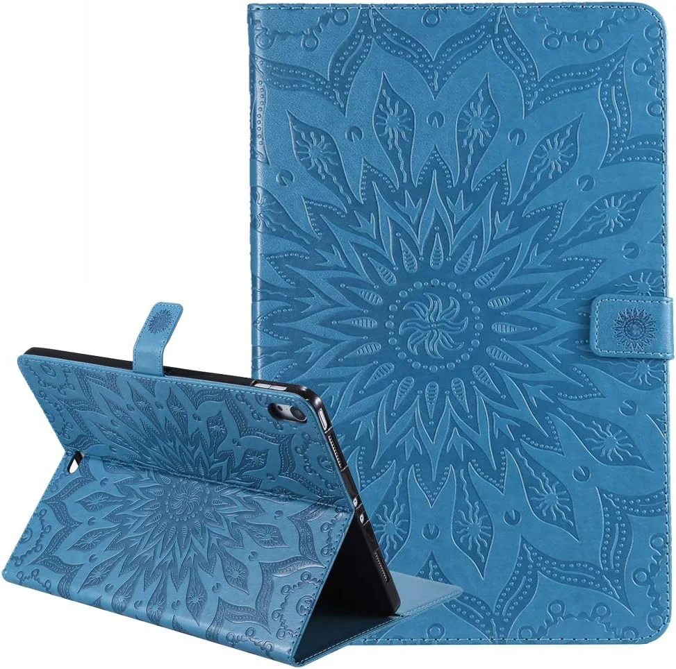 کیف چرمی تاشو LEMORRY مناسب آیپد مینی 4 اپل، محافظ باریک با ضربه گیر، بند مغناطیسی، استند، جای کارت، پوشش محافظ TPU نرم، طرح شکوفه (آبی)