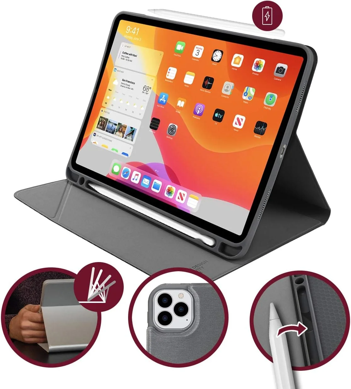 کاور محافظ آیپد پرو 11 اینچ 2020 توکانو، خاکستری فضایی | سازگار با آیپد پرو نسل 4 و نسل 3، کاور آیپد پرو سری متال با جایگاه قلم اپل مدل IPD11MT-SG