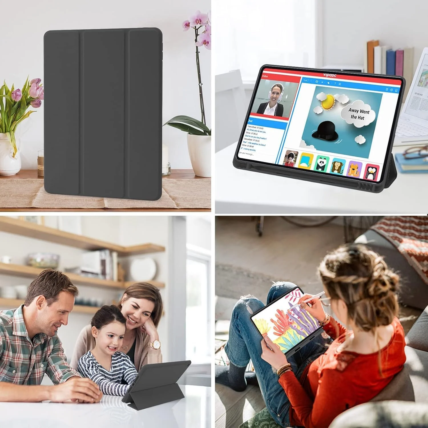 کاور آیپد 9.7 اینچی نکست استور (مدل قدیمی) مناسب آیپد نسل ششم 2018 / آیپد نسل پنجم 2017 - کاور باریک و سبک با قابلیت استند و پشت مات شفاف و کاور هوشمند برای آیپد 9.7 اینچی (مشکی)