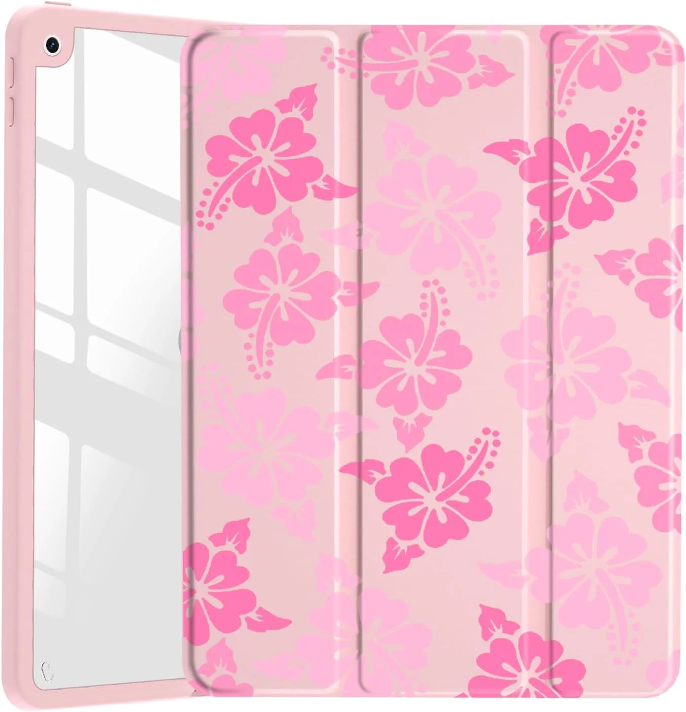 کاور طرح گل ختمی صورتی JOYLAND برای آیپد ایر 11 اینچ نسل ششم M2 2024/ آیپد ایر نسل چهارم 2020/ایر نسل پنجم 2022 10.9، کاور تبلت با پایه سه تایی و جای مدادی، پشت سخت اکریلیک شفاف