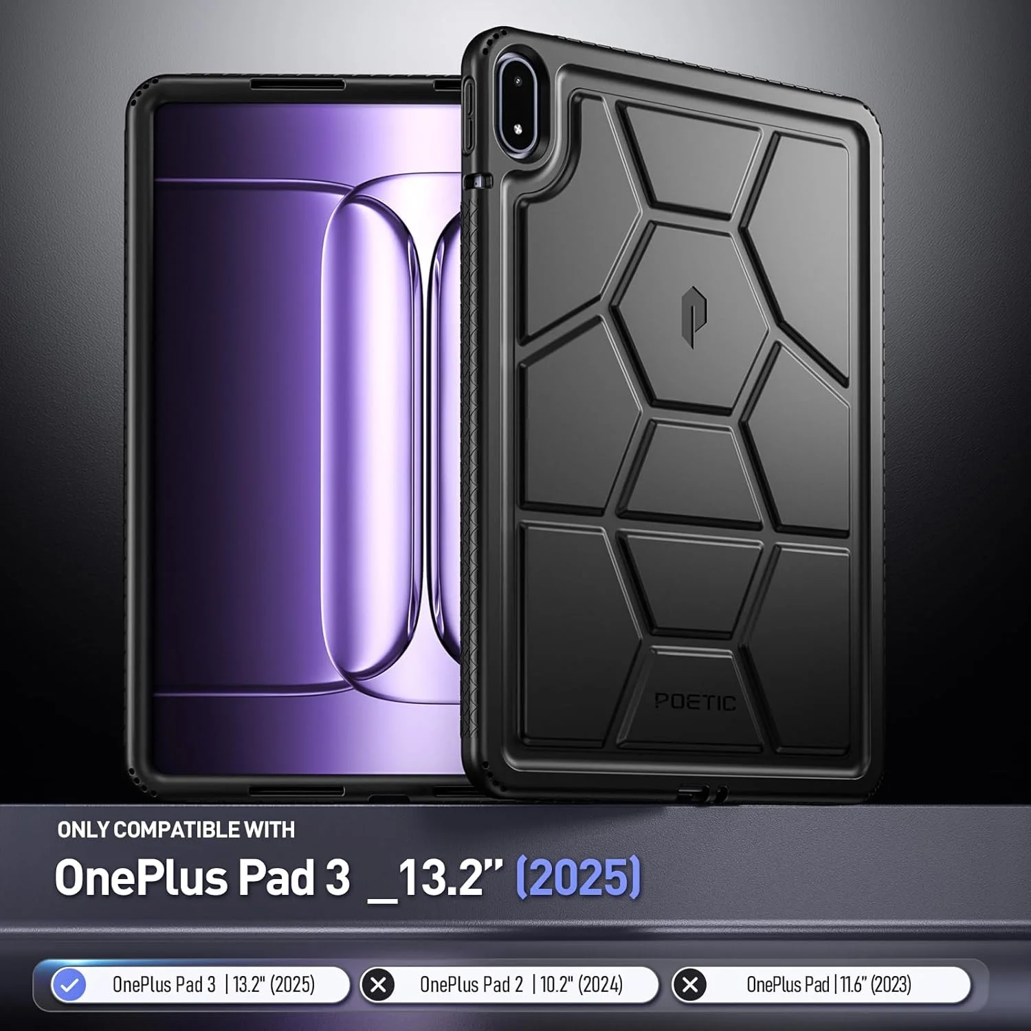 کاور سیلیکونی Poetic TurtleSkin مناسب برای تبلت OnePlus Pad 3 سایز ۱۳.۲ اینچ (۲۰۲۵)، مقاوم در برابر ضربه، مناسب کودکان، محافظت در برابر افتادن، رنگ مشکی