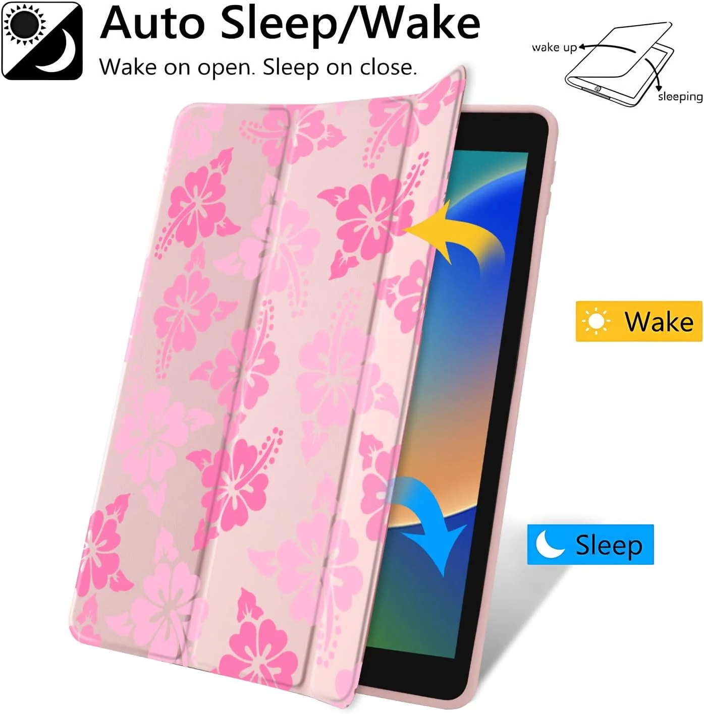 کاور طرح گل ختمی صورتی JOYLAND برای آیپد ایر 11 اینچ نسل ششم M2 2024/ آیپد ایر نسل چهارم 2020/ایر نسل پنجم 2022 10.9، کاور تبلت با پایه سه تایی و جای مدادی، پشت سخت اکریلیک شفاف