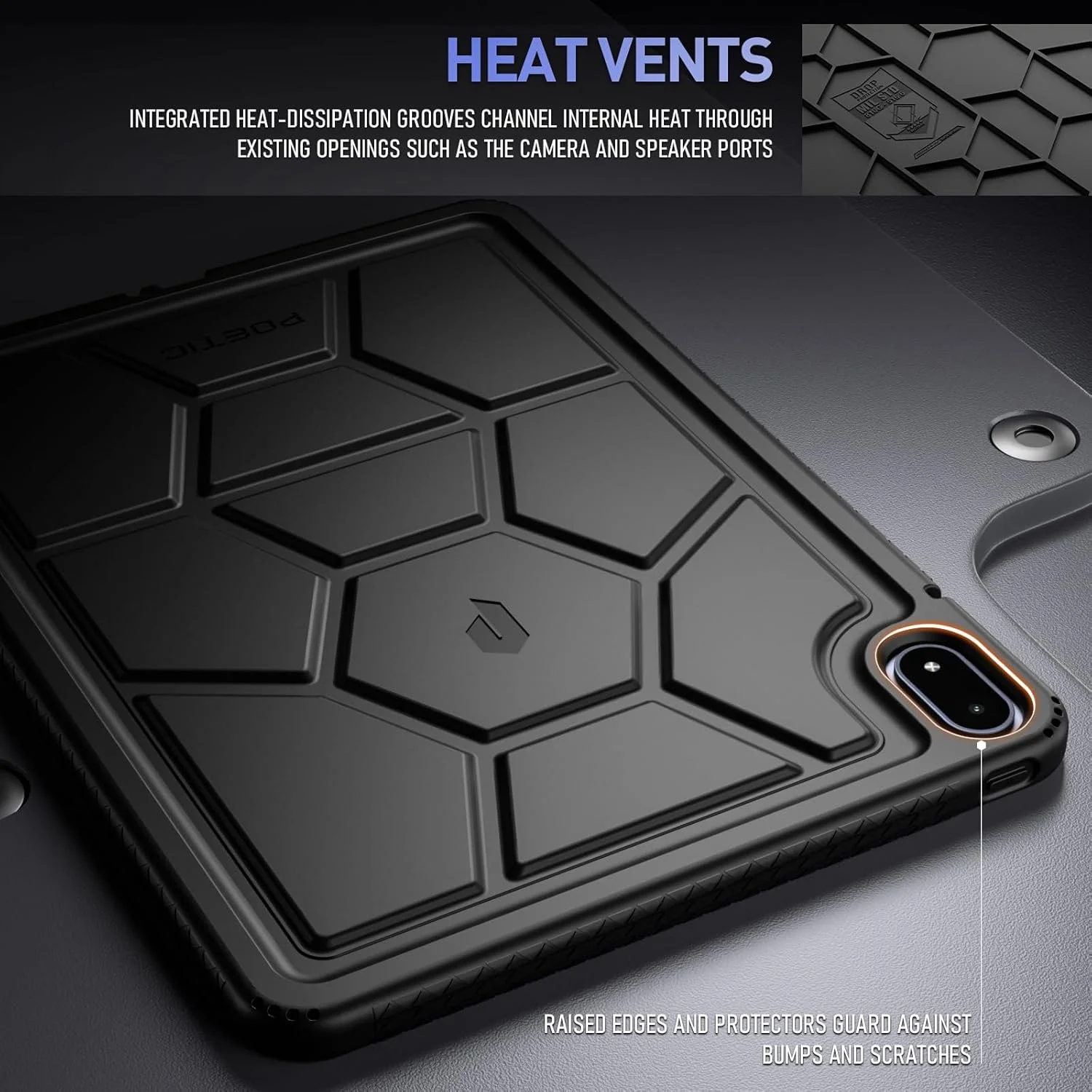 کاور سیلیکونی Poetic TurtleSkin مناسب برای تبلت OnePlus Pad 3 سایز ۱۳.۲ اینچ (۲۰۲۵)، مقاوم در برابر ضربه، مناسب کودکان، محافظت در برابر افتادن، رنگ مشکی