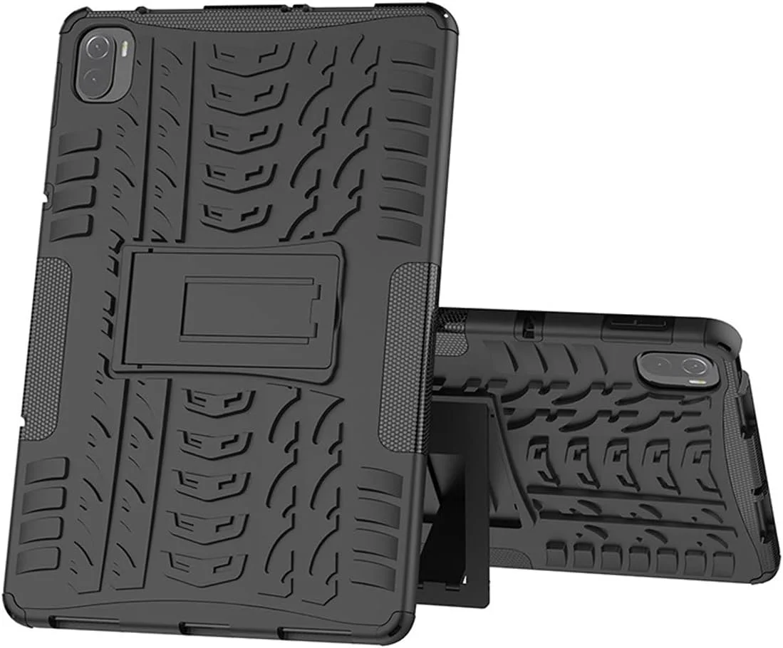 کاور محافظ تبلت شیائومی می پد 5 / می پد 5 پرو 11.0 اینچ، مدل هیبریدی زرهی مقاوم، دولایه TPU + PC ضد ضربه به همراه استند - مشکی