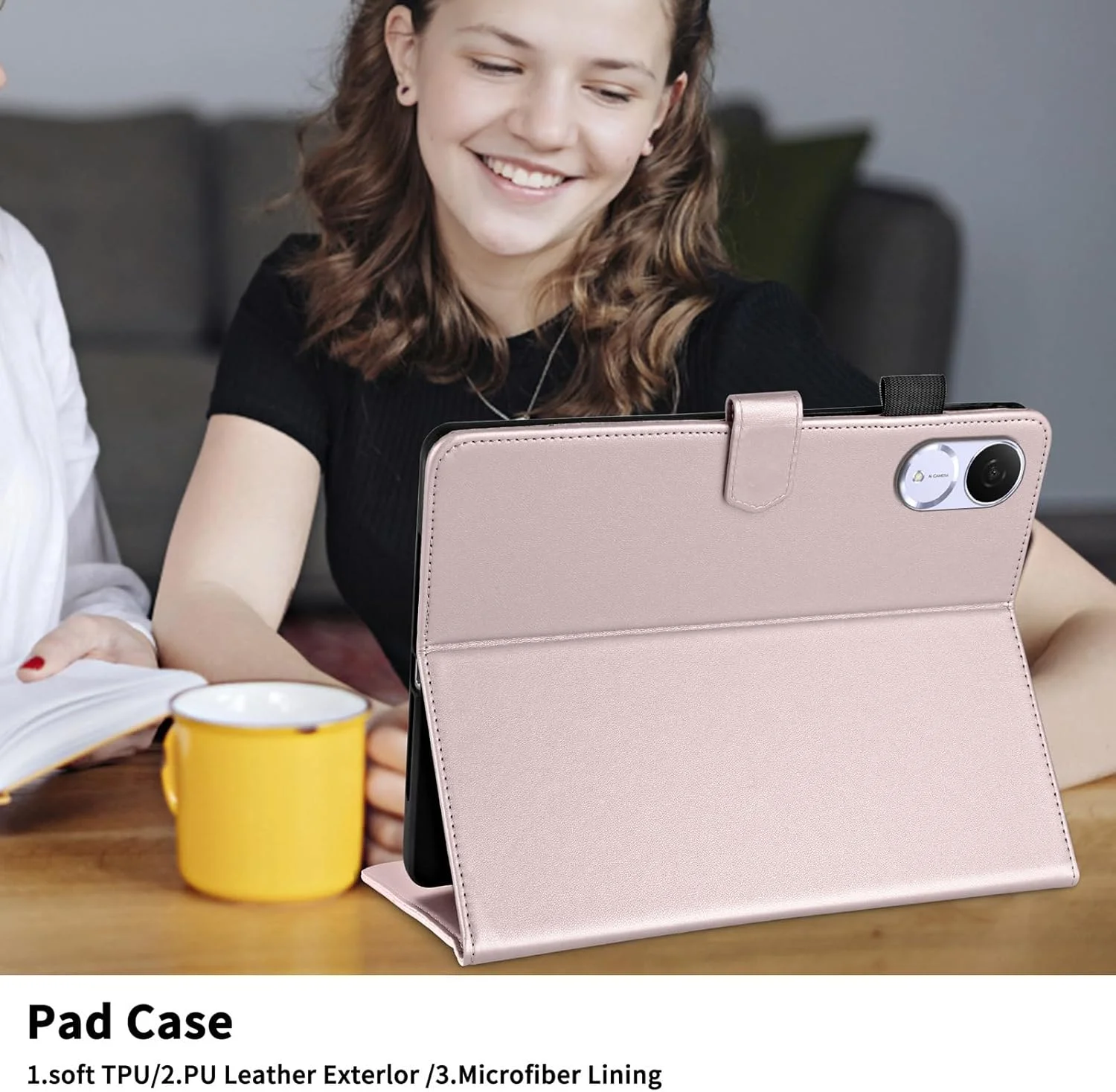 کیف چرمی تبلت Gruattreay سازگار با Honor Pad V9 11.5 اینچ (ROL-W00)، کیف استند PU و TPU با جای کارت، ضد ضربه، باریک (رزگلد)