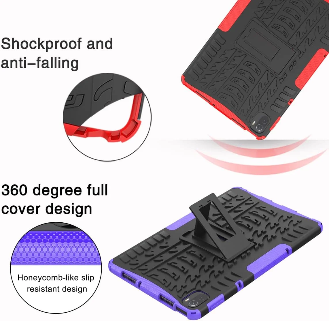 کاور محافظ تبلت شیائومی می پد 5 / می پد 5 پرو 11.0 اینچ، مدل هیبریدی زرهی مقاوم، دولایه TPU + PC ضد ضربه به همراه استند - مشکی
