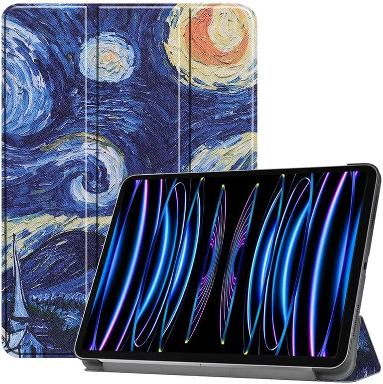 Nikaque For iPad Pro 11 Inch Case, Tablet Case For iPad Pro 4th 2022 Trifold Stand Cover with Pencil Holder, Auto Sleep/Wake, Soft TPU Back, Lightweight Protective Cover (The Starry Night)