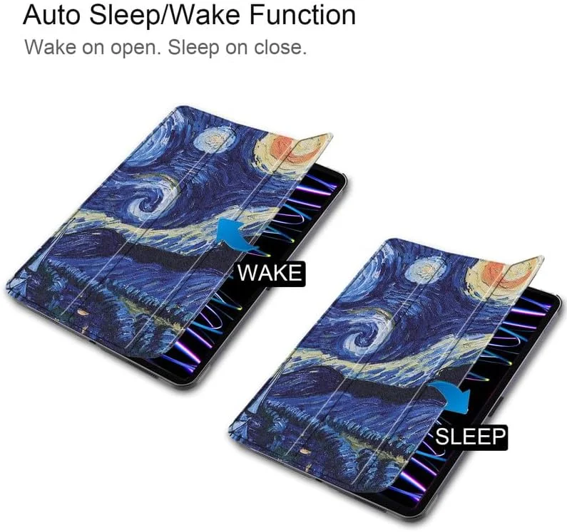 Nikaque For iPad Pro 11 Inch Case, Tablet Case For iPad Pro 4th 2022 Trifold Stand Cover with Pencil Holder, Auto Sleep/Wake, Soft TPU Back, Lightweight Protective Cover (The Starry Night)