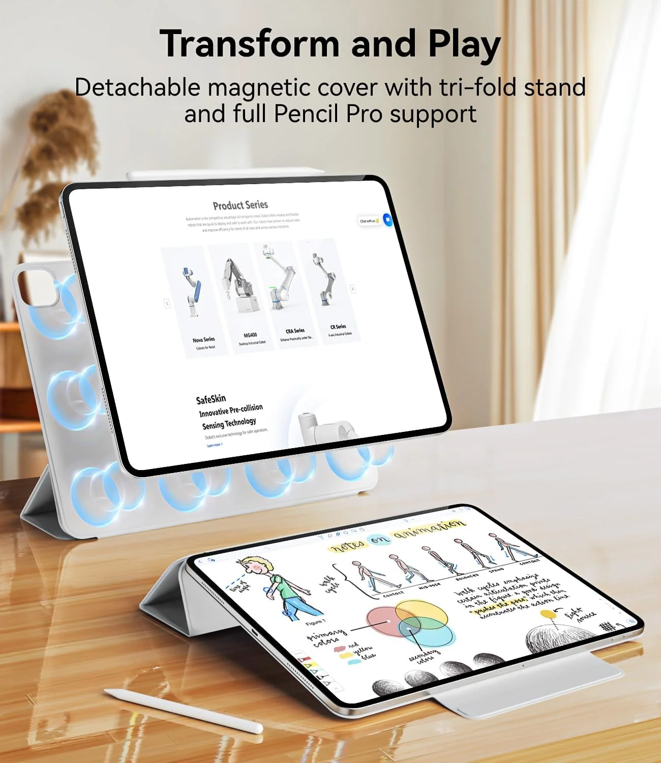 JKSML Magnetic Case for iPad Pro 13 Inch M4 2024, Thin Triple Foldable Stand Case Supports Pencil Pro/USB-C, Auto Sleep/Wake, Non-Slip and Scratch-Resistant PU Leather, Grey